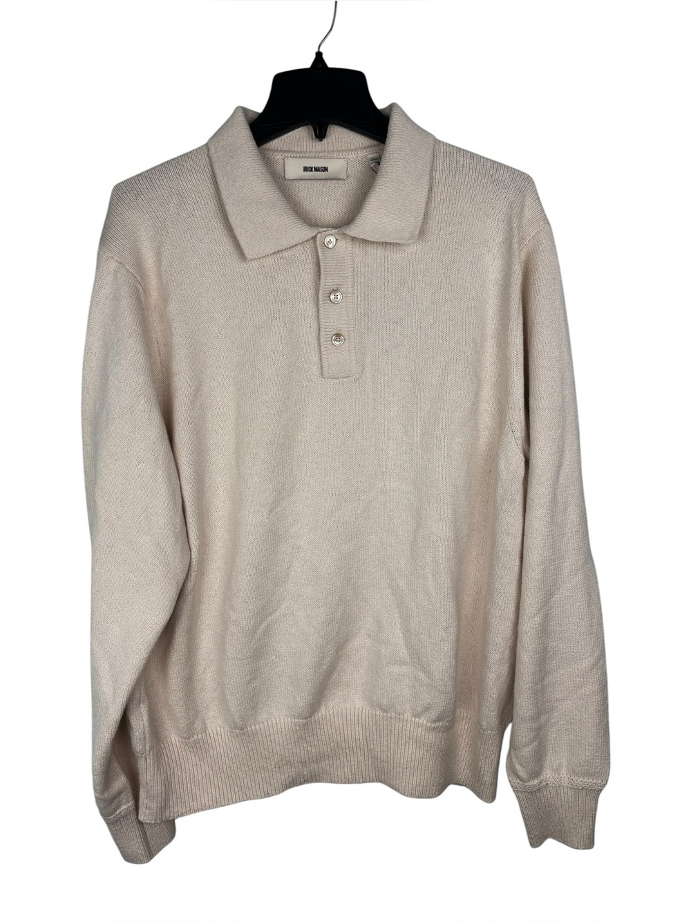 Buck Mason Sweater Mens 2XL Sand Dollar Seafarer Cotton Rugby Polo Off White